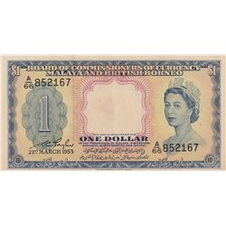 Malaya and British Borneo, 100 Dollars, 1953, XF, p3br/Queen Elizabeth II portrait, serial number: A
