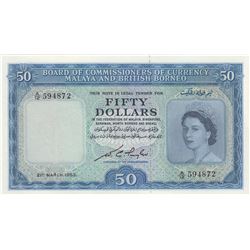 Malaya and British Borneo, 50 Dollars, 1953, AUNC, p4bbr/Queen Elizabeth II portrait, serial number: