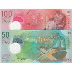 Maldives, 50 Rufiyaa and 100 Rufiyaa, 2015, UNC, p28, p29, (Total 2 banknotes)br/Polymer, serial num