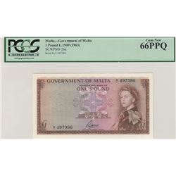 Malta, 1 Pound, 1963, UNC, p26abr/PCGS 66 PPQ, Queen Elizabeth II portrait, serial number: A/1 49738