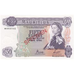 Mairitius, 50 Rupees, 1978, UNC, p33s, SPECIMENbr/Queen Elizabeth II portrait, serial number: *00370