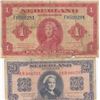 Image 1 : Netherlands, 1 Gulden and 2 /1/2 Gulden, 1943/1945, FINE / VF), p64, p71, (Total 2 banknotes)br/seri