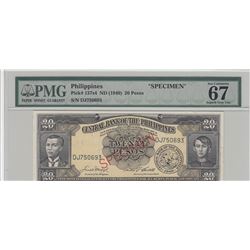 Philippines, 20 Pesos, 1949, UNC, p137s4, SPECIMEN, "High Condition"br/PMG 67, serial number: DJ 750