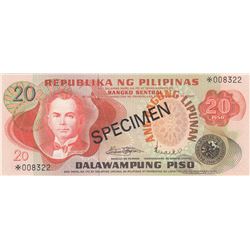 Philippines, 20 Piso, 1974, UNC, p155, SPECIMENbr/serial number: *008322
