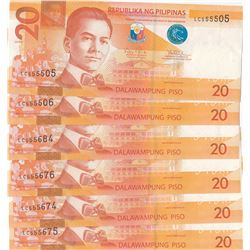 Philippines, 20 Piso, 2014, UNC, p206, (Total 5 banknotes)br/Some of the banknotes are serial follow