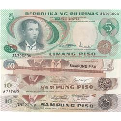 Philippines, 5 Piso and 10 Piso (3), 1969/1998, UNC, p153a, p154, p161, p187c, (Total 4 banknotes)br