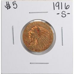 1916-S $5 Indian Head Half Eagle Gold Coin