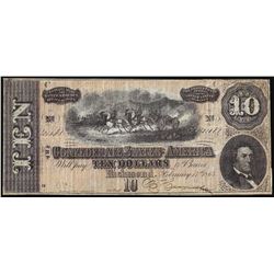 1864 $10 Confederate States Note Richmond Signed by J.J. Hartsfield