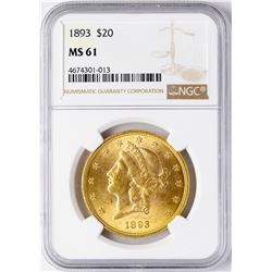 1893 $20 Liberty Head Double Eagle Gold Coin NGC MS61