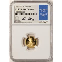 1993-P $5 American Gold Eagle Proof Coin NGC PF70 W/Edmund C. Moy Signature