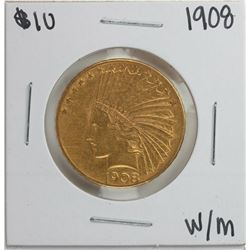1908 Motto $10 Liberty Head Eagle Gold Coin