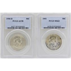 Lot of 1950-D Half Dollar PCGS AU58 & 1951 Half Dollar PCGS MS62 Coins