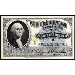 1893 World's Columbian Exposition Ticket Washington