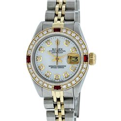 Rolex Ladies Two Tone MOP Diamond & Ruby Datejust Wristwatch