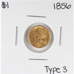 1856 Type 3 $1 Indian Princess Head Gold Dollar Coin