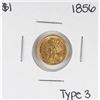Image 1 : 1856 Type 3 $1 Indian Princess Head Gold Dollar Coin