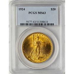 1924 $20 St. Gaudens Double Eagle Gold Coin PCGS MS63