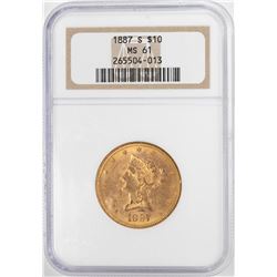 1887-S $10 Liberty Head Eagle Gold Coin NGC MS61