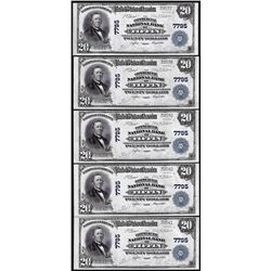 Lot of (5) Consecutive 1902PB $20 Tiffin, Ohio CH# 7795 National Currency Notes