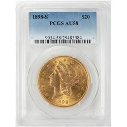 1898-S $20 Liberty Head Double Eagle Gold Coin PCGS AU58