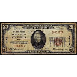 1929 $20 Huntington NB of Columbus, OH CH# 7745 National Currency Note