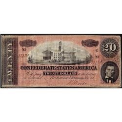 1864 $20 Confederate States of America Note