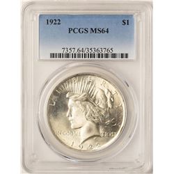 1922 $1 Peace Silver Dollar Coin PCGS MS64