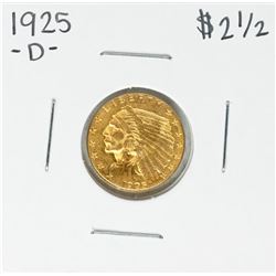 1925-D $2 1/2 Indian Head Quarter Eagle Gold Coin