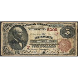 1882 BB $5 San Francisco National Bank CA CH# 5096 National Currency Note
