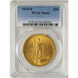 1910-D $20 St. Gaudens Double Eagle Gold Coin PCGS MS62