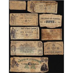 Lot of (9) Miscellaneous Obsolete Bank Notes