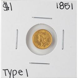1851 Type 1 $1 Liberty Head Gold Dollar Coin