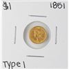 Image 1 : 1851 Type 1 $1 Liberty Head Gold Dollar Coin