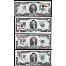 Lot of (4) Consecutive 1976 $2 Federal Reserve Notes Dallas First Day Stamps