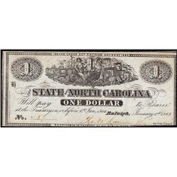 1863 $1 State of North Carolina, Raleigh Obsolete Note