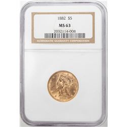 1882 $5 Liberty Head Half Eagle Gold Coin NGC MS63