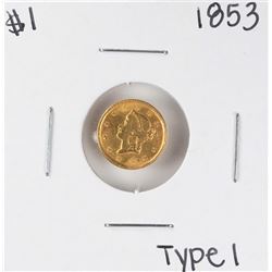 1853 Type 1 $1 Liberty Head Gold Dollar Coin