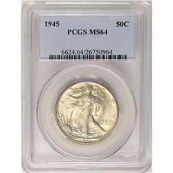 1945 Walking Liberty Half Dollar Coin PCGS MS64