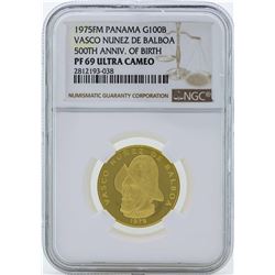 1975FM Panama 100 Balboas Proof Gold Coin NGC PF69 Ultra Cameo