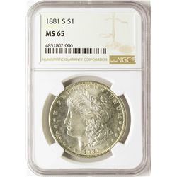 1881-S $1 Morgan Silver Dollar Coin NGC MS65