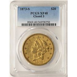 1873-S Closed 3 $20 Liberty Head Double Eagle Gold Coin PCGS XF40