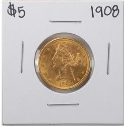1908 $5 Liberty Head Half Eagle Gold Coin