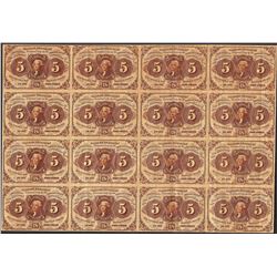 Fr.1230 Uncut Sheet of (16) 1862 First Issue Five Cents Fractional Currency Notes
