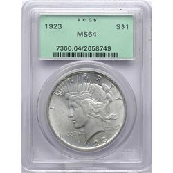 1923 $1 Peace Silver Dollar Coin PCGS MS64