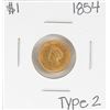Image 1 : 1854 Type 2 $1 Indian Princess Head Gold Dollar Coin