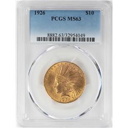 1926 $10 Indian Head Eagle Gold Coin PCGS MS63