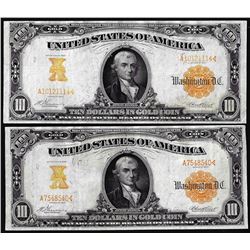 Lot of (2) 1907 $10 Gold Certificate Notes