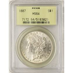 1887 $1 Morgan Silver Dollar Coin PCGS MS64 Old Green Holder