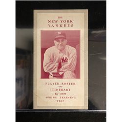1939 NY YANKEES SPRING TRAINING ROSTER & ITINERARY (GEHRIG/ DiMAGGIO/ GOMEZ...)