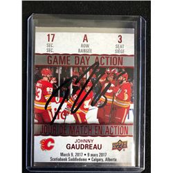 JOHNNY GAUDREAU SIGNED UPPER DECK GAME DAY ACTION HOCKEY CARD